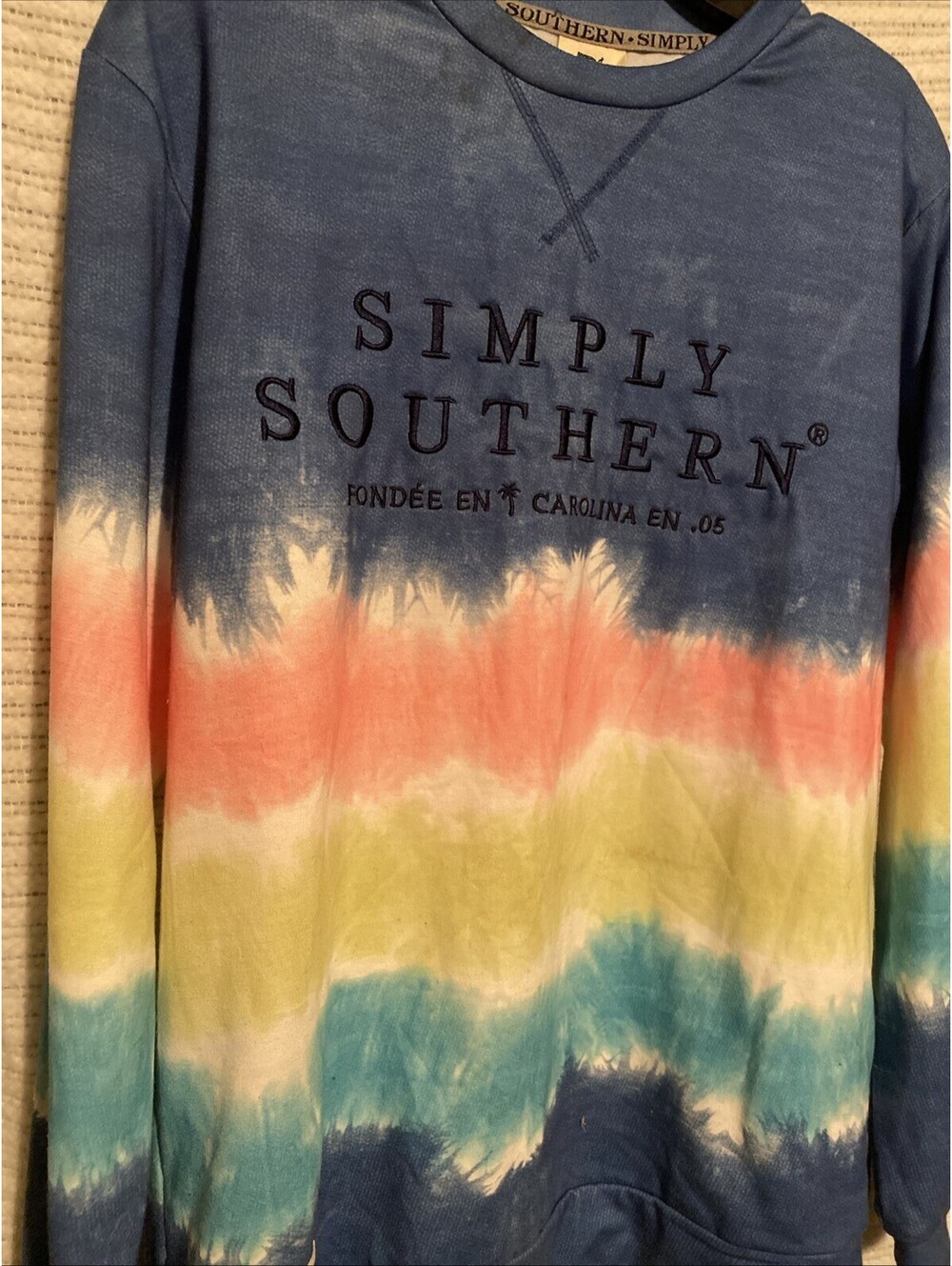 Simply Southern Sweathshirt Unisex Blue Tie Dye Med. Pullover Embroidered Logo